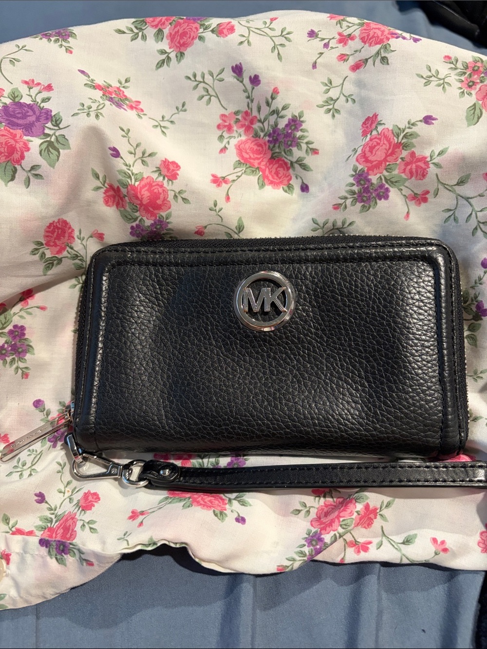 Michael Kors Zip Wallet Wristlet with Silver MK Logo